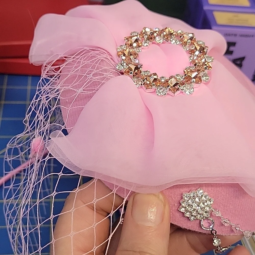 Bohend FASCINATOR Elegant Pink Flower Rhinestine Veil New
